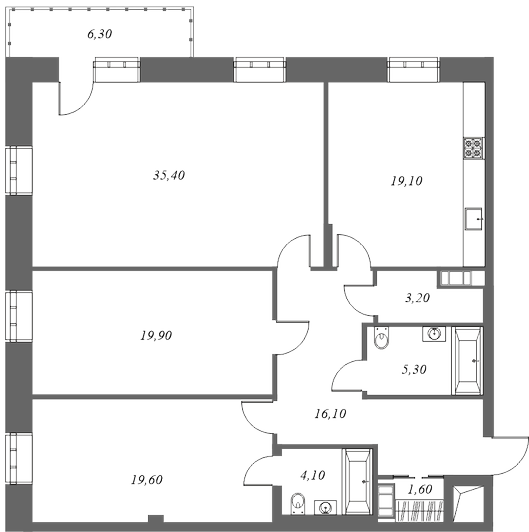 План квартиры №2-3-1 с 2 спальнями на 2 этаже 8 корпуса ЖК Классика. Дом для Души.