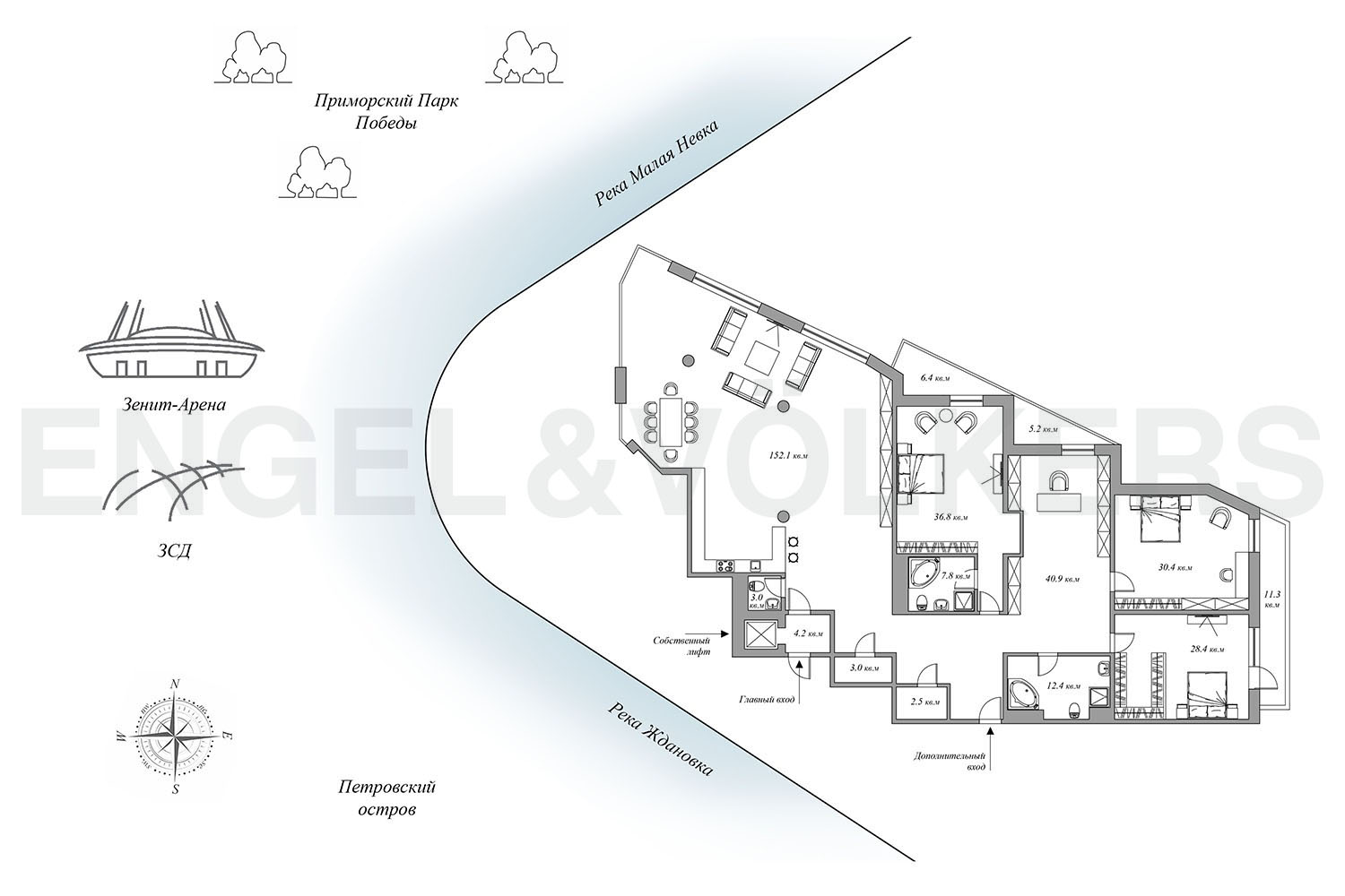 План квартиры №1022 с 4 спальнями на 9 этаже 1 корпуса Вторичная недвижимость