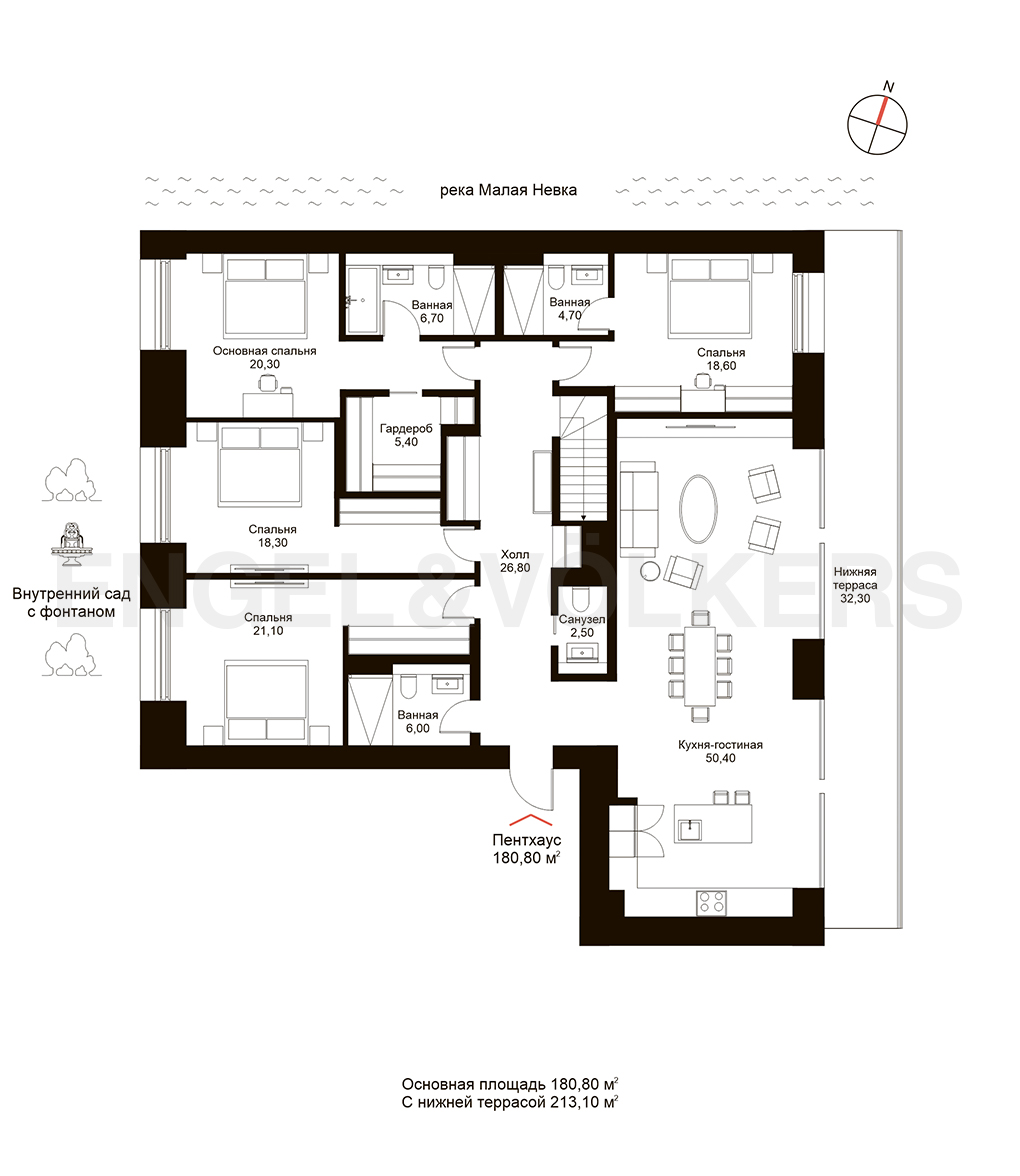 План квартиры №1056 с 4 спальнями на 9 этаже 1 корпуса Вторичная недвижимость