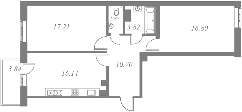 План квартиры №123 с 2 спальнями на 6 этаже 1 корпуса ЖК Tesoro