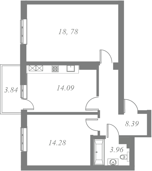 План квартиры №149 с 2 спальнями на 8 этаже 1 корпуса ЖК Tesoro