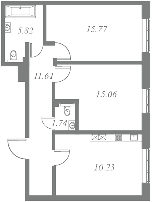 План квартиры №35 с 3 спальнями на 2 этаже 1 корпуса ЖК Tesoro