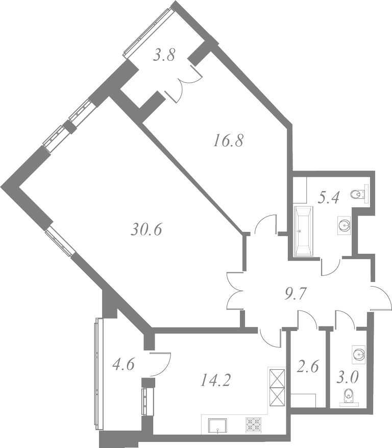 План квартиры № 2 с 2 спальнями на 2 этаже 1 корпуса ЖК White House