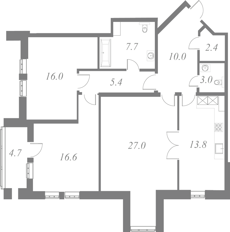 План квартиры №22 с 3 спальнями на 5 этаже 1 корпуса ЖК White House