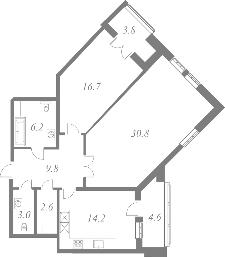 План квартиры № 27 с 2 спальнями на 5 этаже 1 корпуса ЖК White House