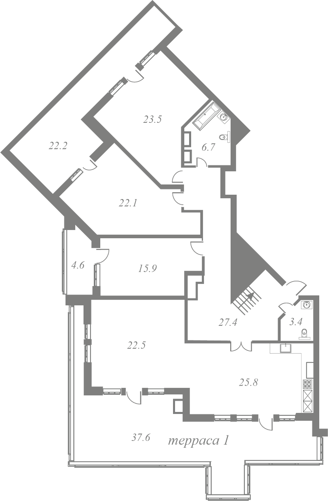 План квартиры №36 с 4 спальнями на 7 этаже 1 корпуса ЖК White House